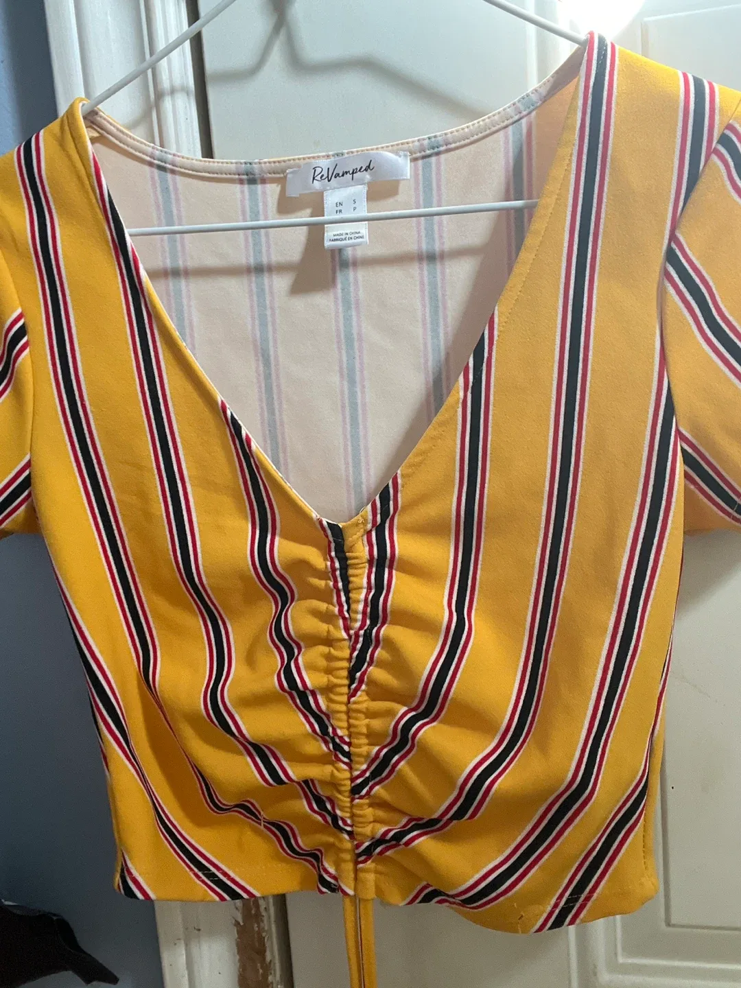 ReVamped Yellow Striped Crop Top - Size S