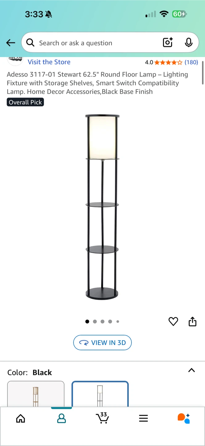 Adesso Stewart 62.5" Round Floor Lamp - Black