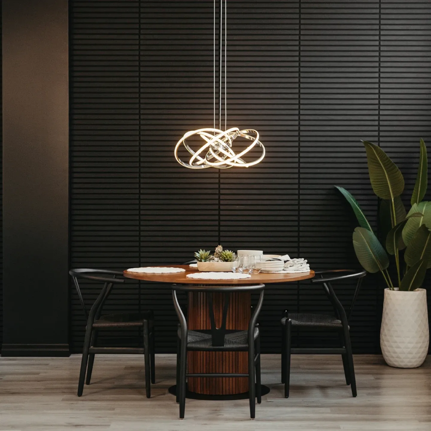 Modern Chrome LED Ring Chandelier image indicator(2)