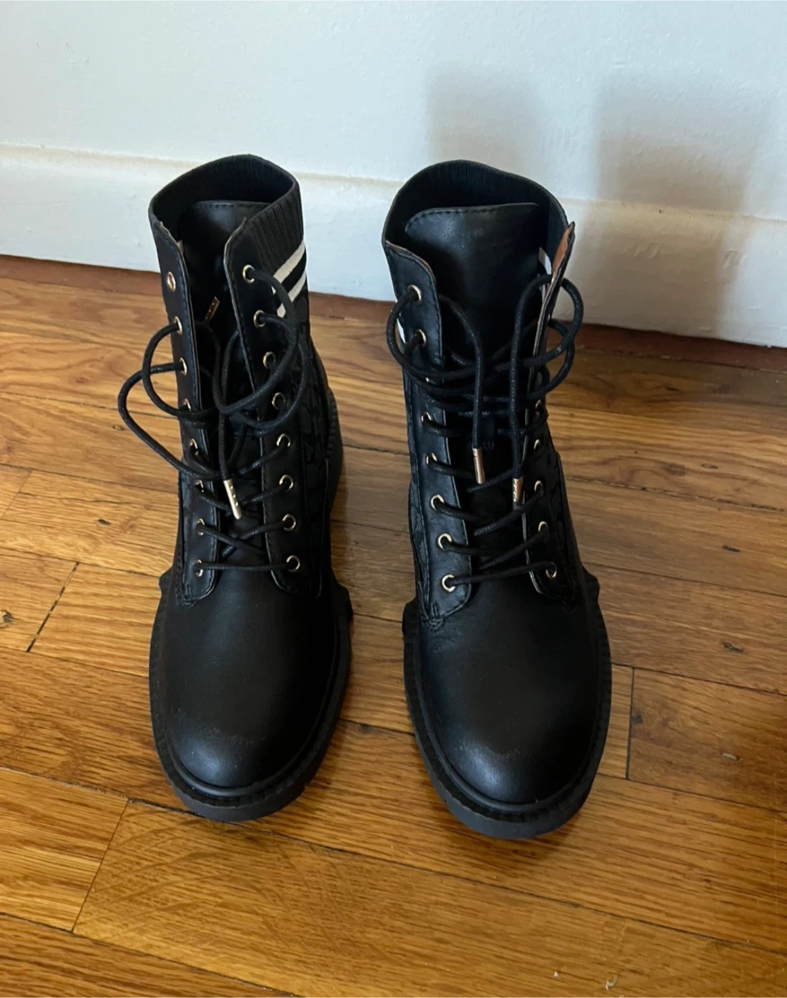 Coach Black Leather Lace-Up Boots