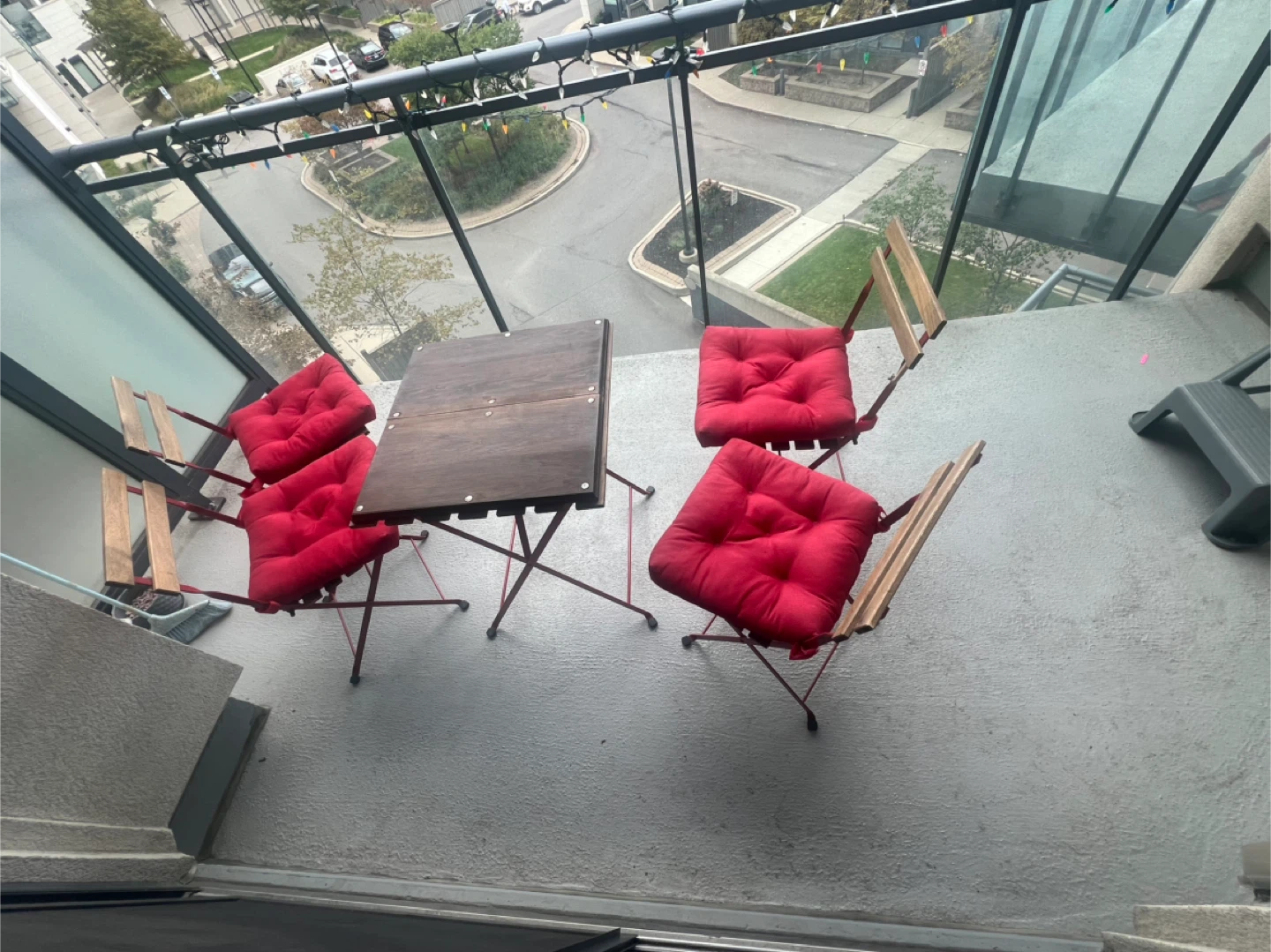 Patio Table and Chairs Set with Red Cushions