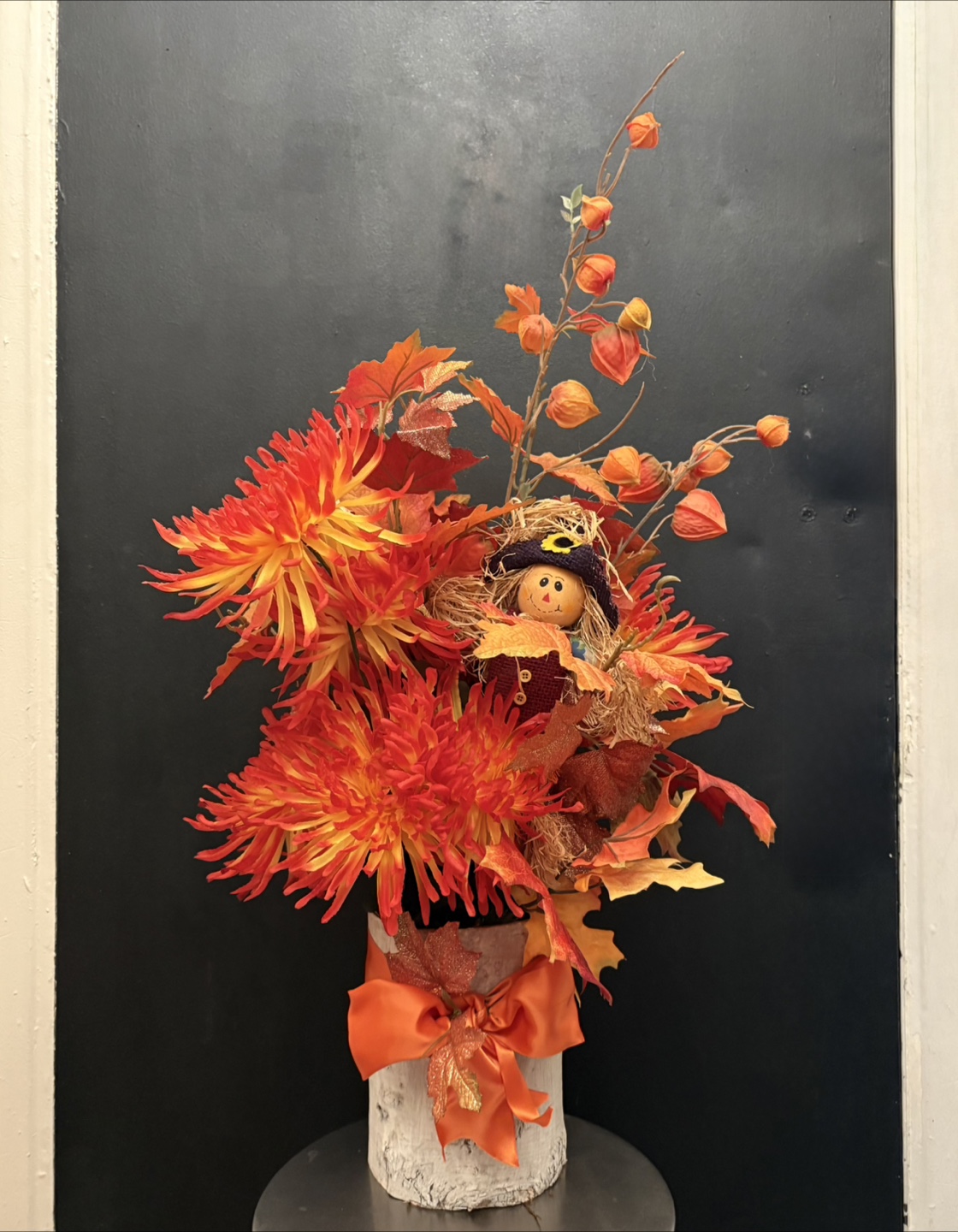 Fall Floral Arrangement with Scarecrow