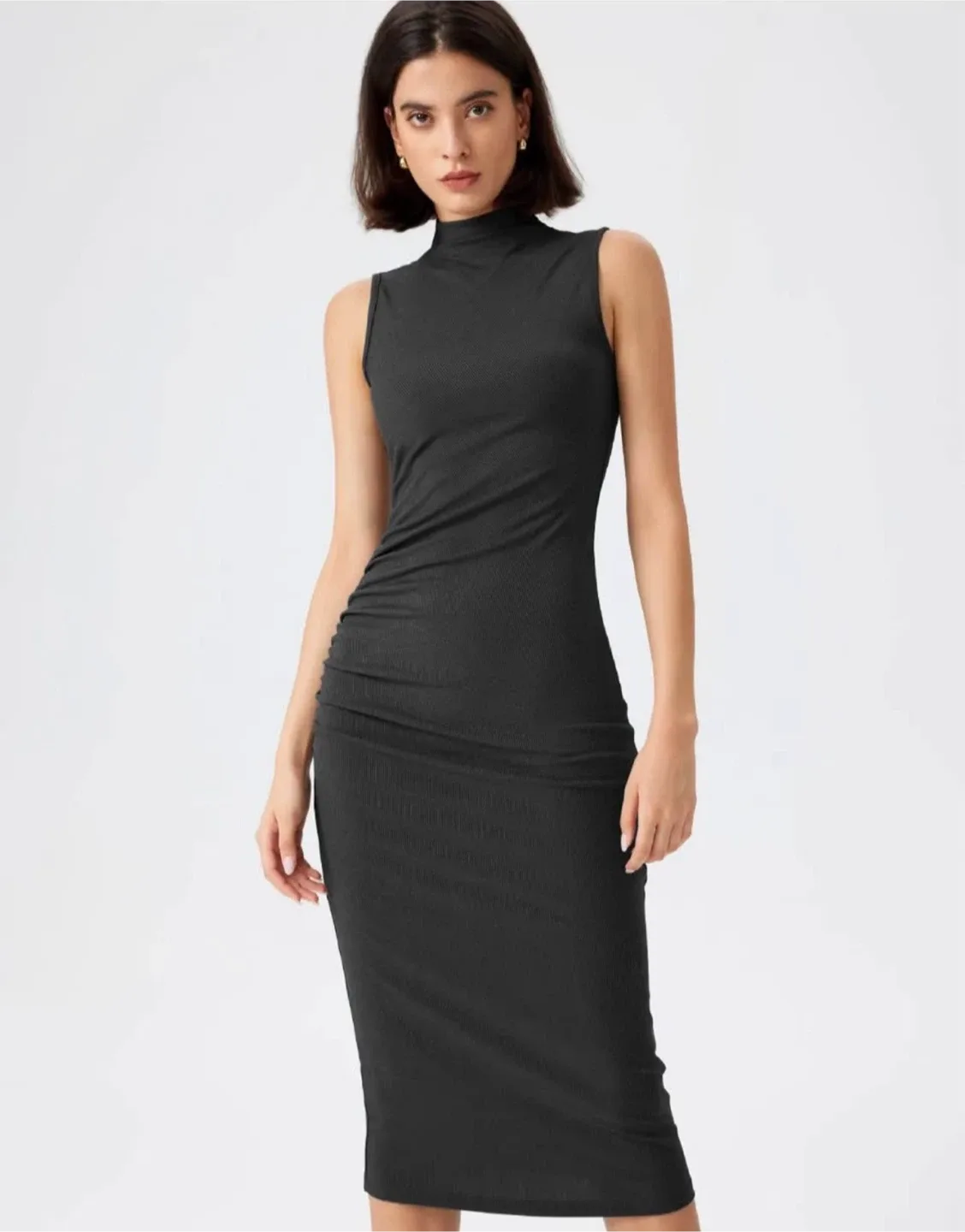 Cider Black Sleeveless Ruched Bodycon Dress - Size S thumbnail