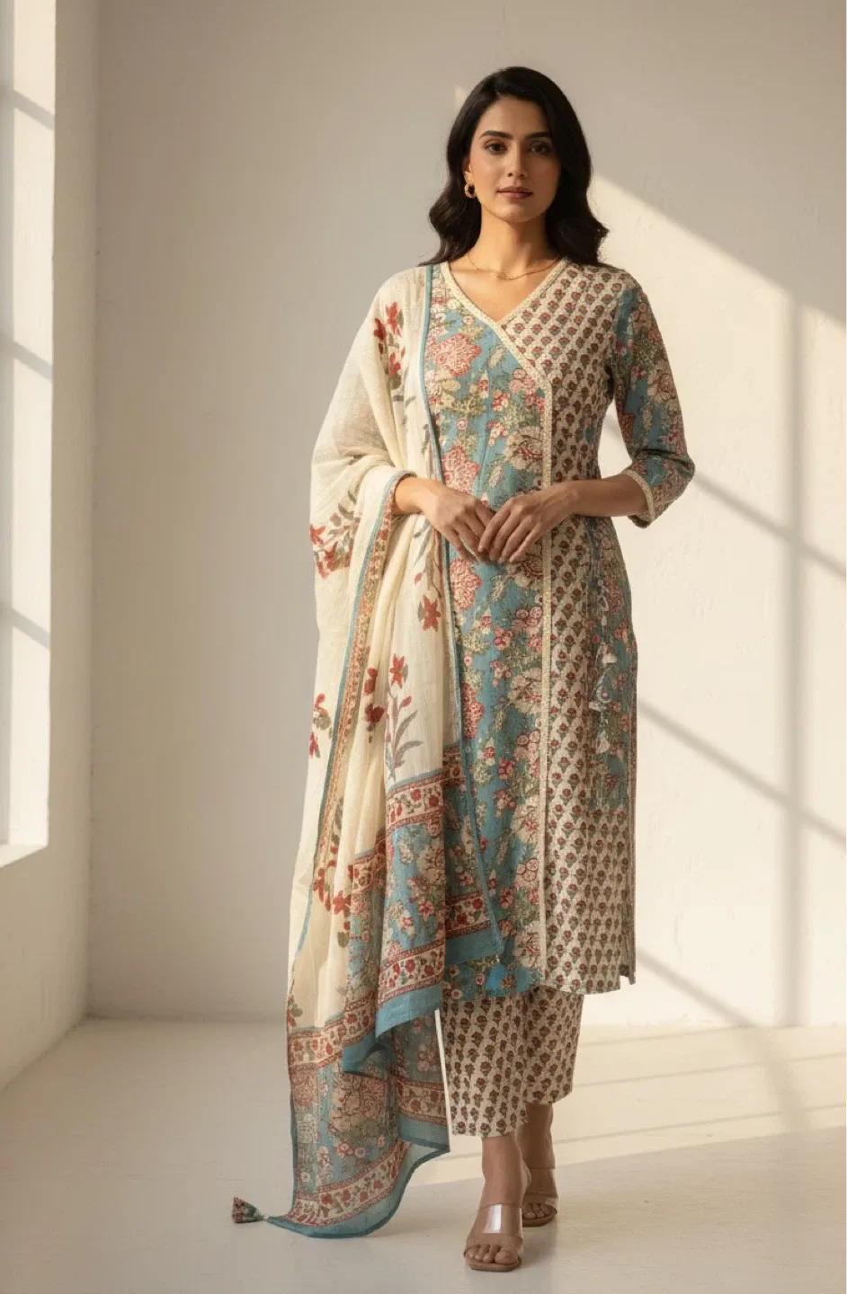 Floral Print Kurta Set with Dupatta thumbnail