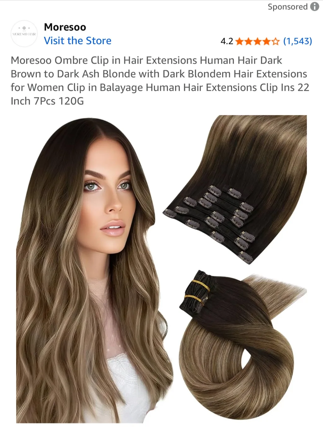 Moresoo Ombre Clip in Hair Extensions Human Hair image indicator(8)