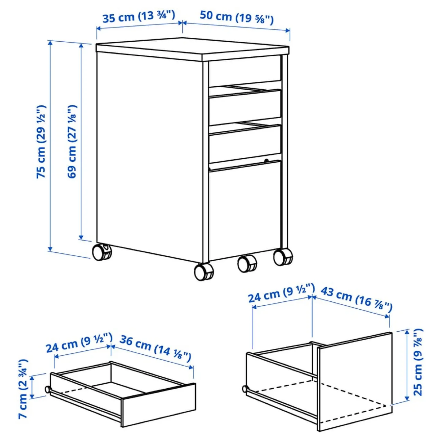 IKEA MICKE White Drawer Unit with Wheels image indicator(2)