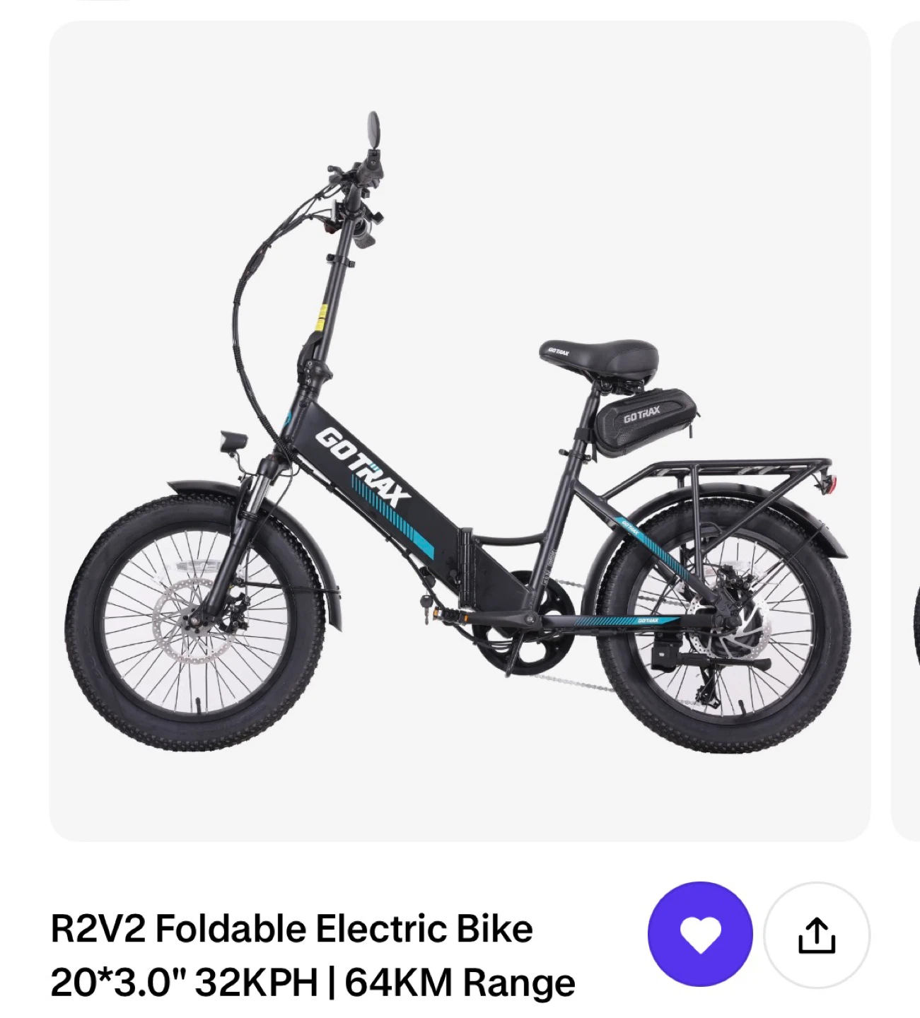 Assembled GoTrax R2V2 Foldable Electric Bike (Black) with Basket - photo 2