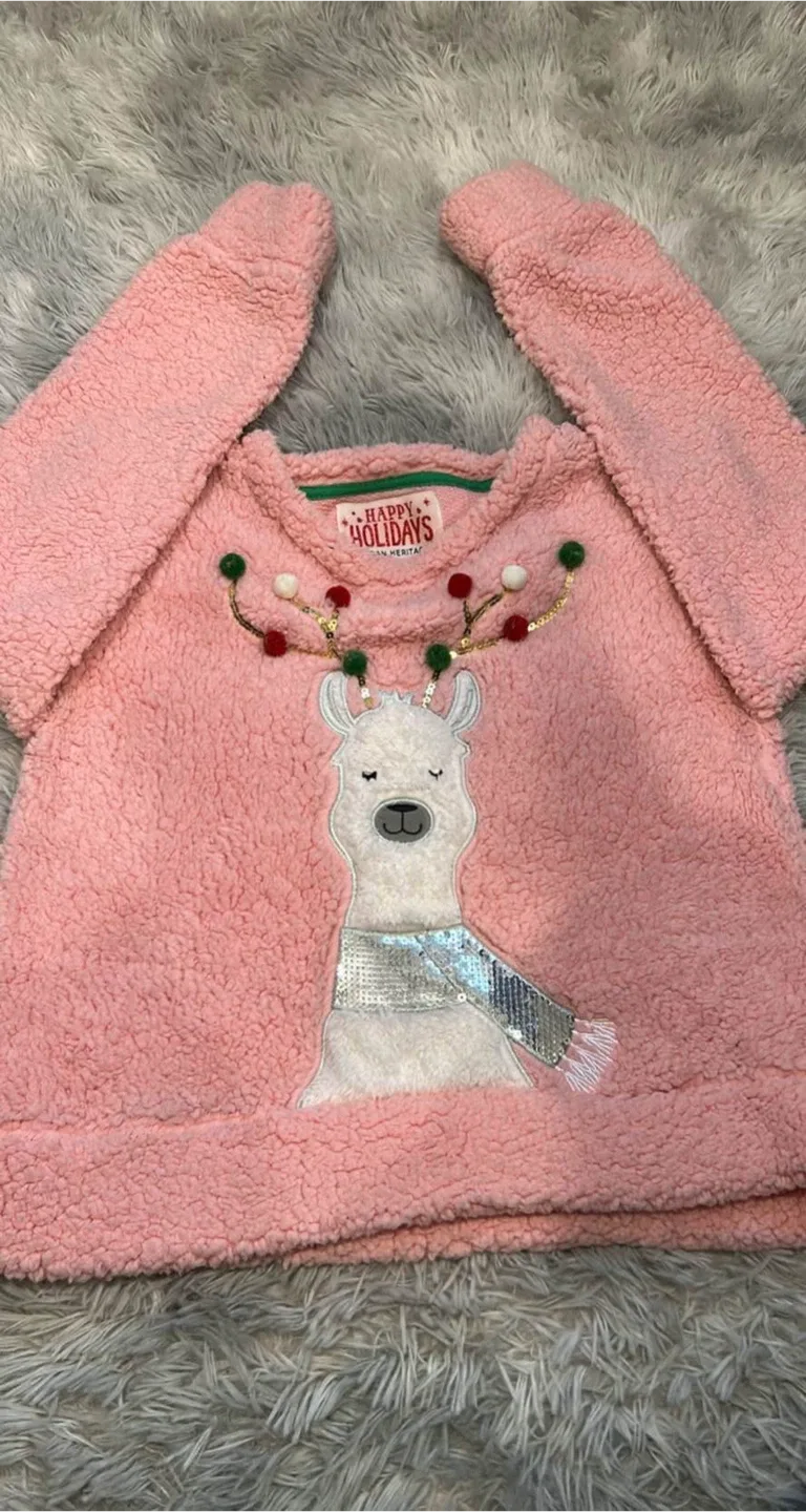 Happy Holidays Pink Llama Sweater thumbnail