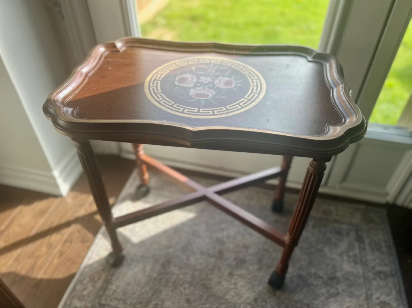 Hand painted Vintage Brown Wood Accent Table image indicator(2)