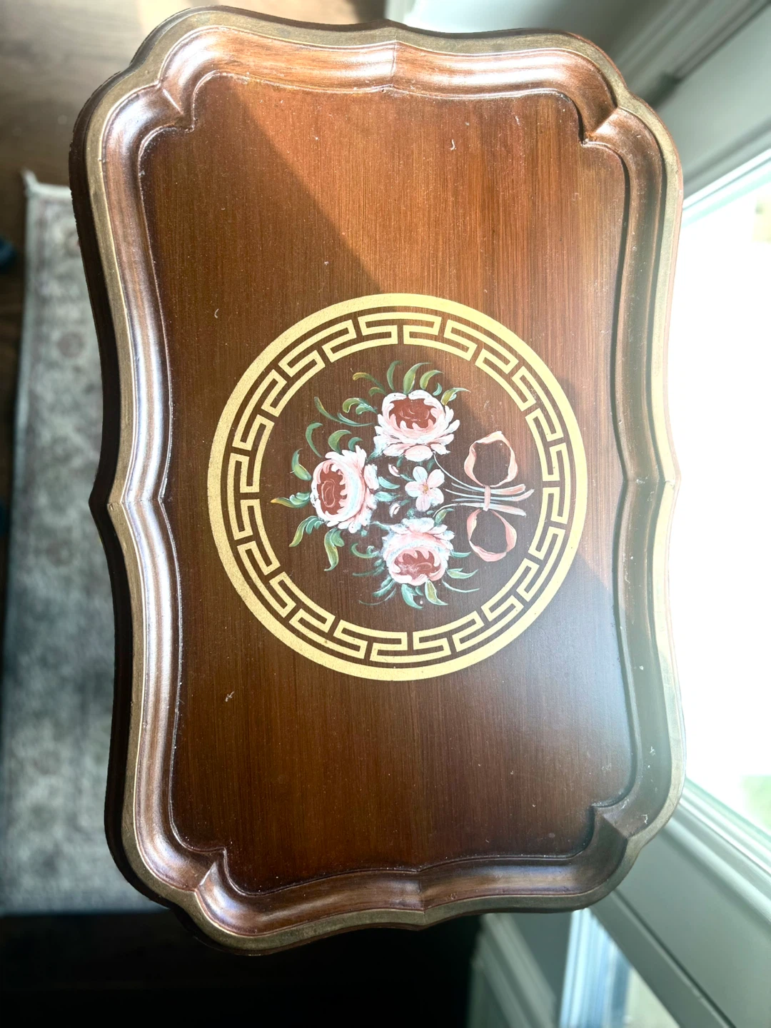 Hand painted Vintage Brown Wood Accent Table