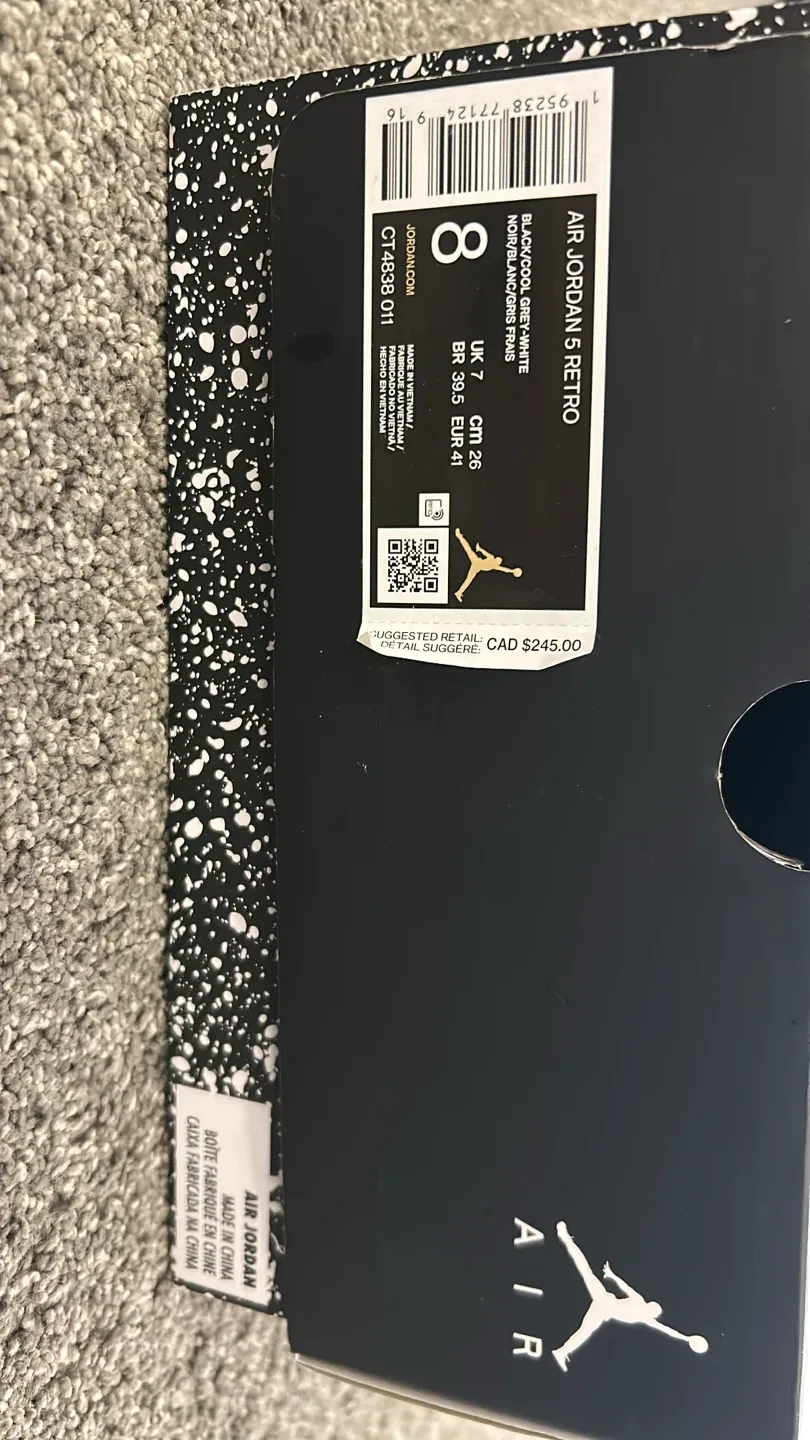 Air Jordan 5 Retro Black/Cool Grey Size 8 image indicator(4)