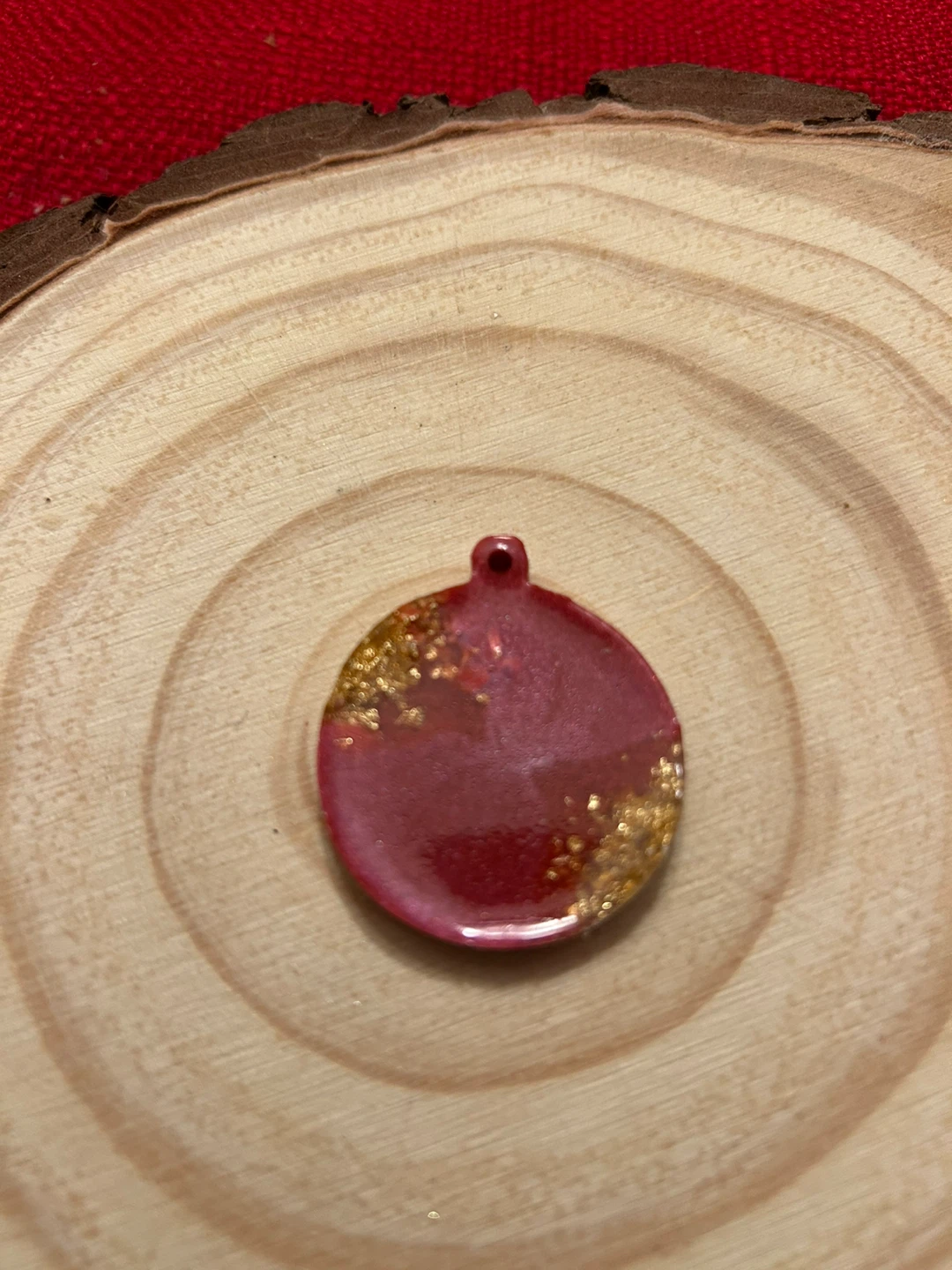 Handmade Red & Gold Resin pet tag