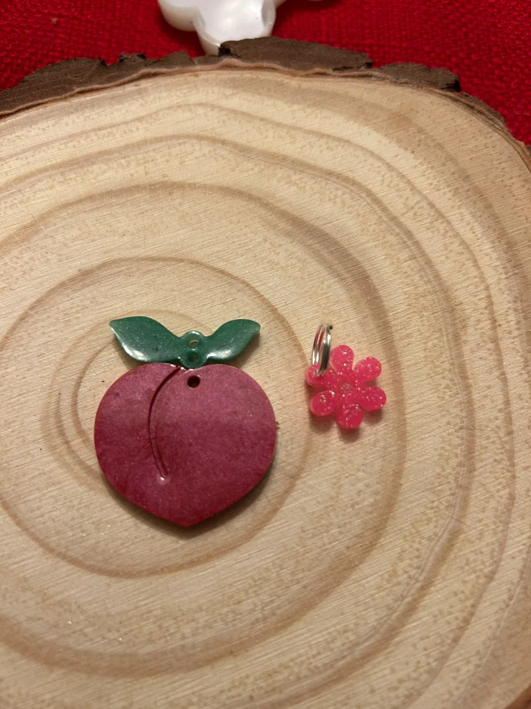 Handmade Peach Pet Tag & Flower Charms