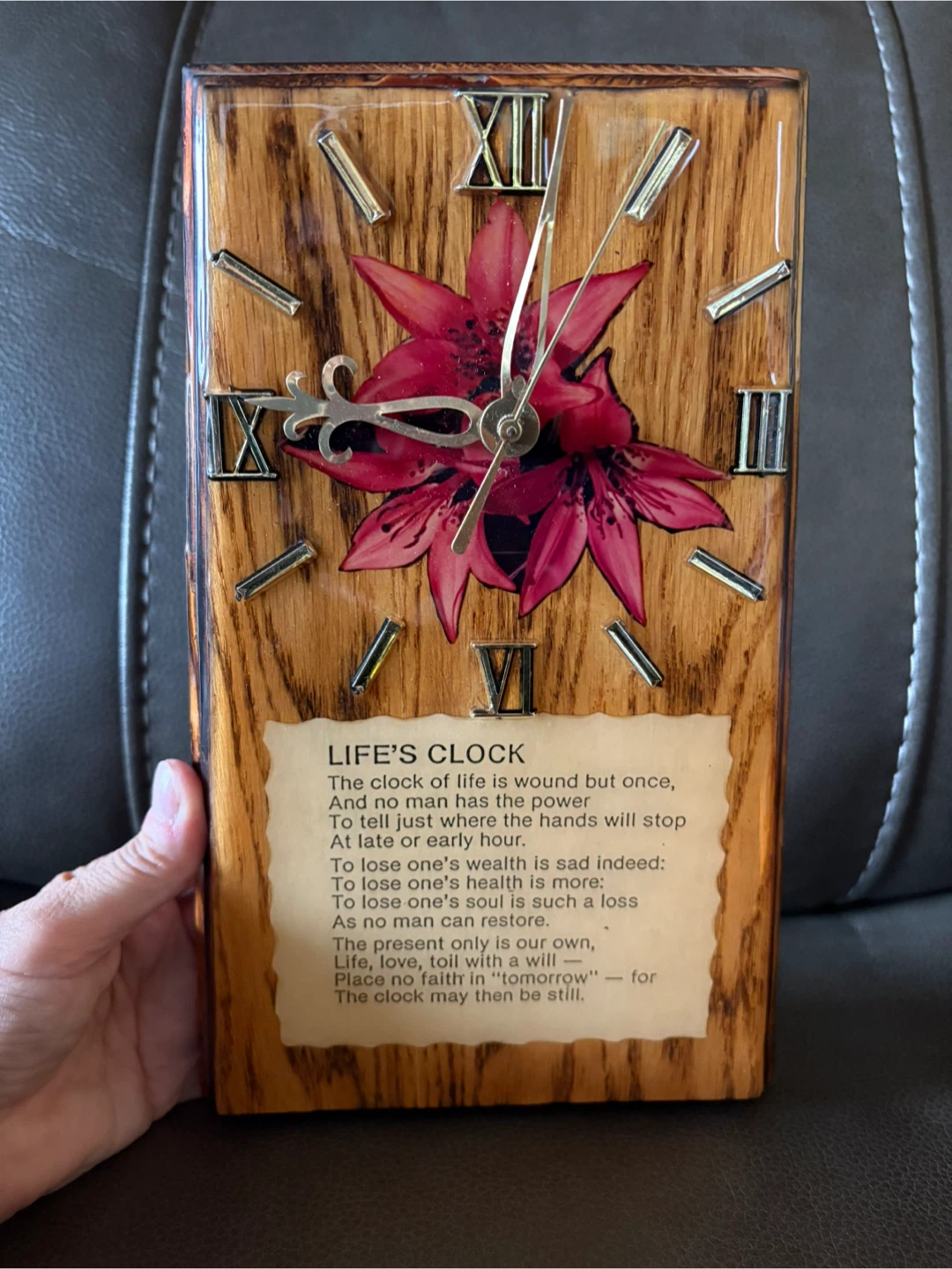 Vintage Lacquer Wood Clock 10.5” x 6.5”