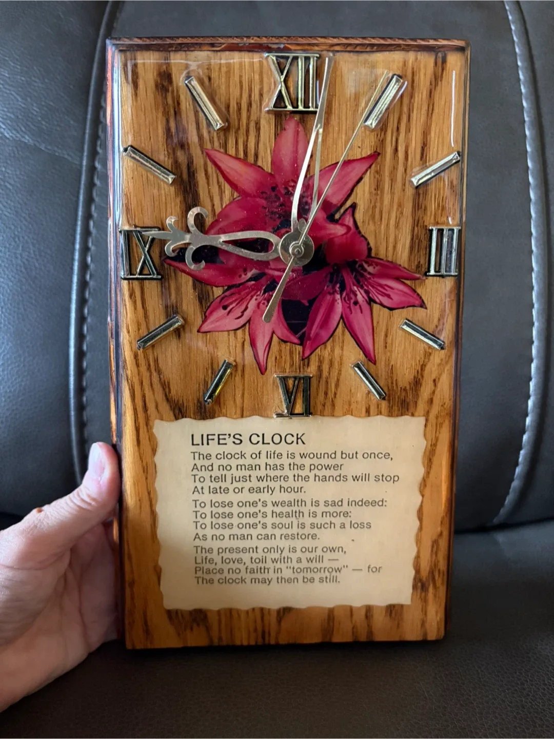 Vintage Lacquer Wood Clock 10.5” x 6.5” thumbnail