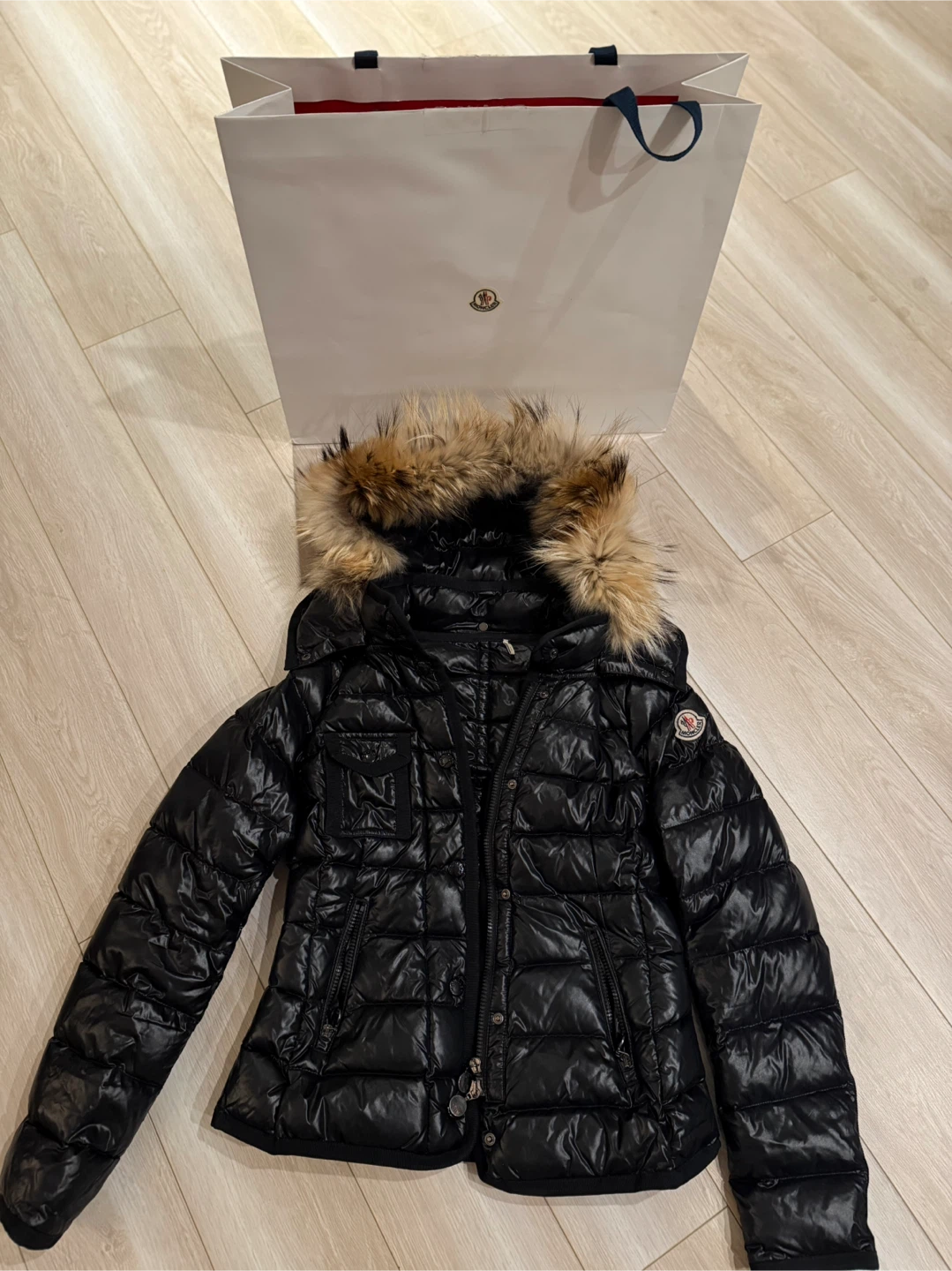 Moncler Armoise Shiny Black Down Puffer Jacket: Size 0