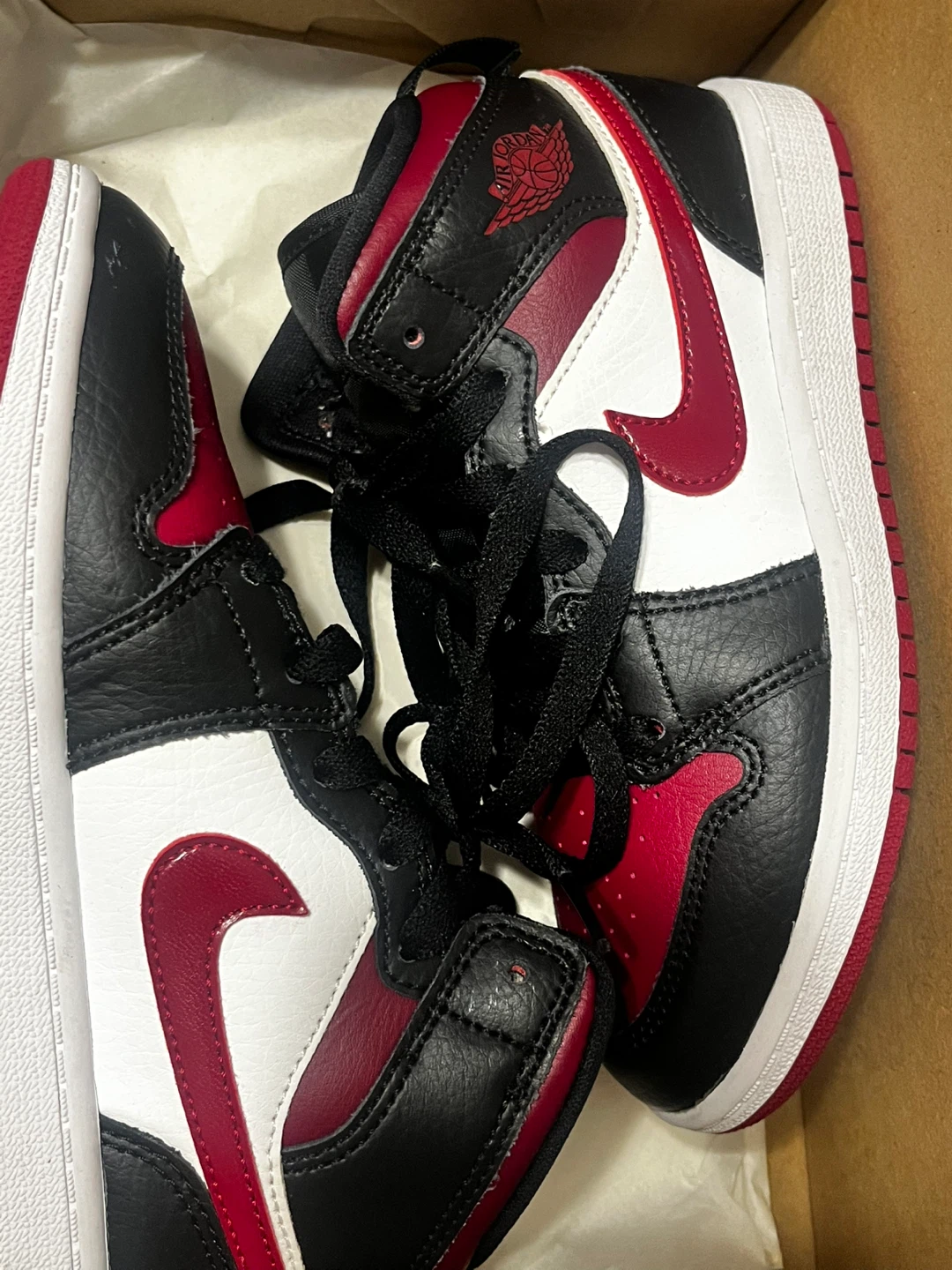 Nike Air Jordan 1 Mid Black Red White Size 2Y