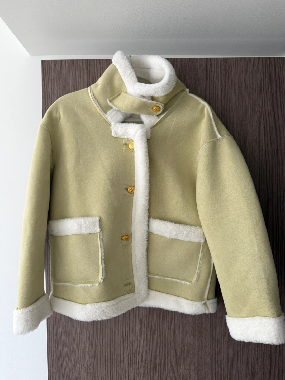 Light Green Faux Suede & Shearling Jacket