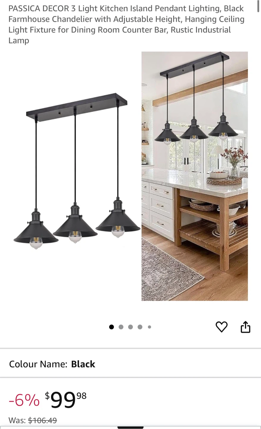 PASICA 3-Light Black Kitchen Island Pendant