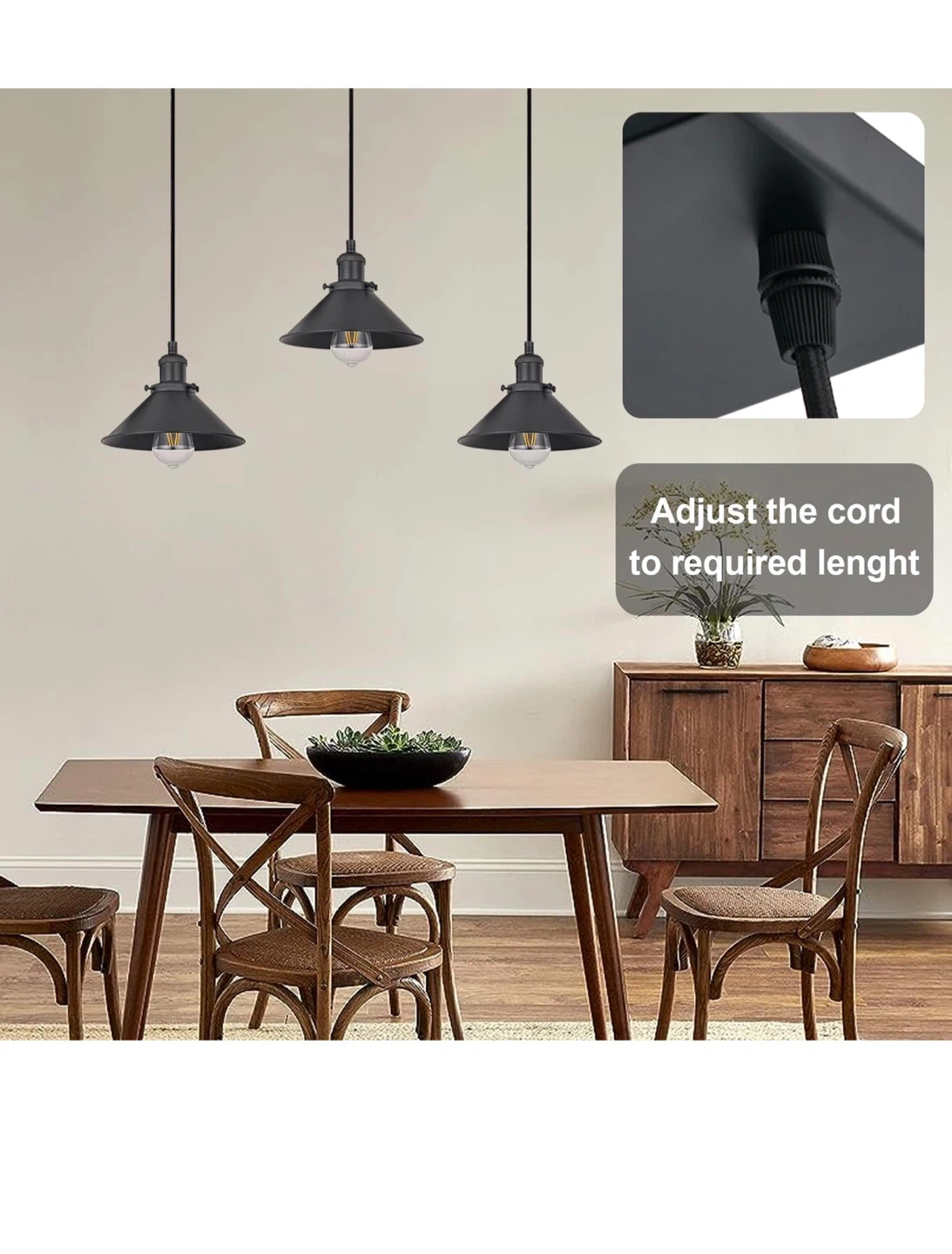 PASICA 3-Light Black Kitchen Island Pendant - photo 5