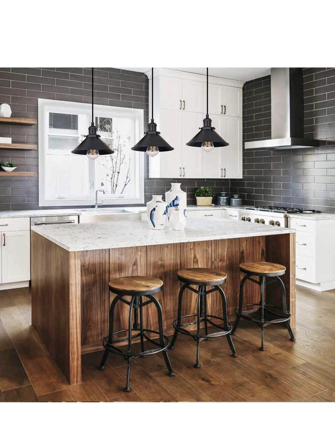 PASICA 3-Light Black Kitchen Island Pendant - photo 2