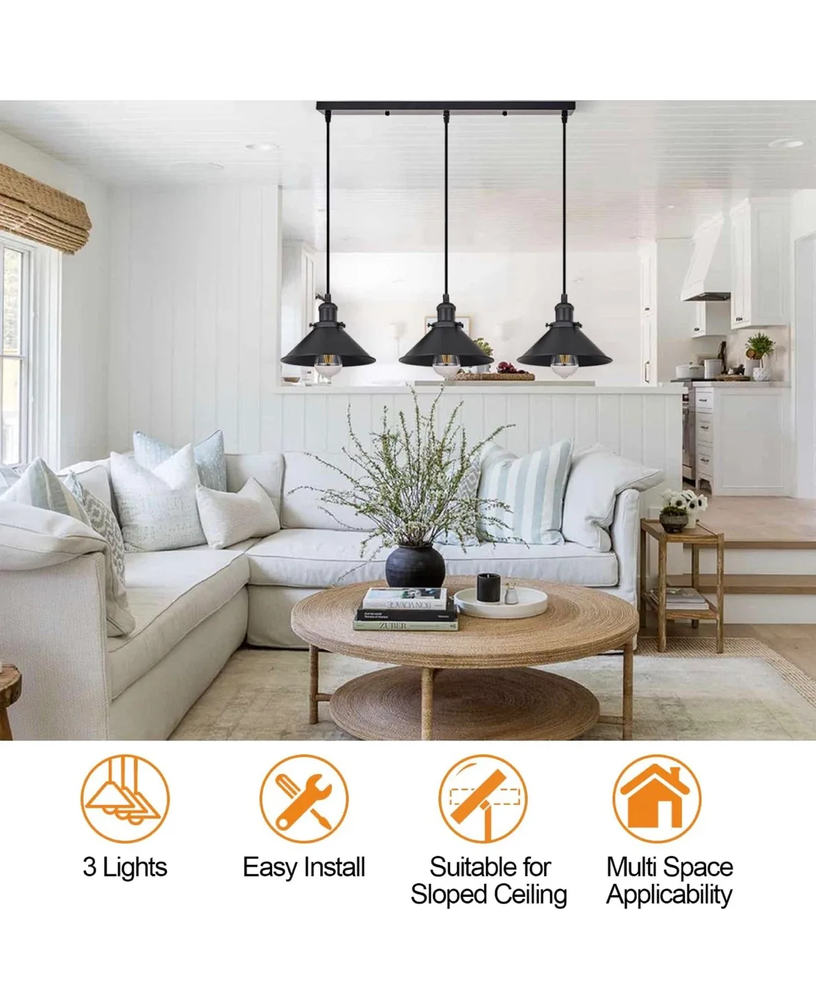 PASICA 3-Light Black Kitchen Island Pendant image indicator(4)