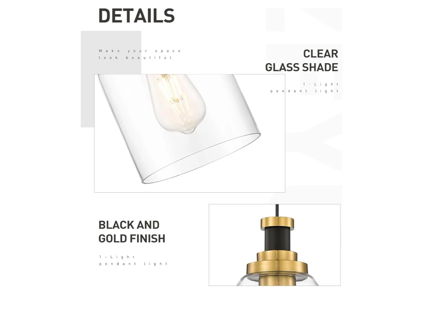 Zeyu Glass Pendant Light - Black and Gold Finish - photo 2