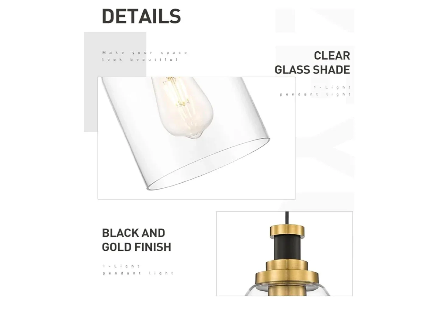 Zeyu Glass Pendant Light - Black and Gold Finish image indicator(2)