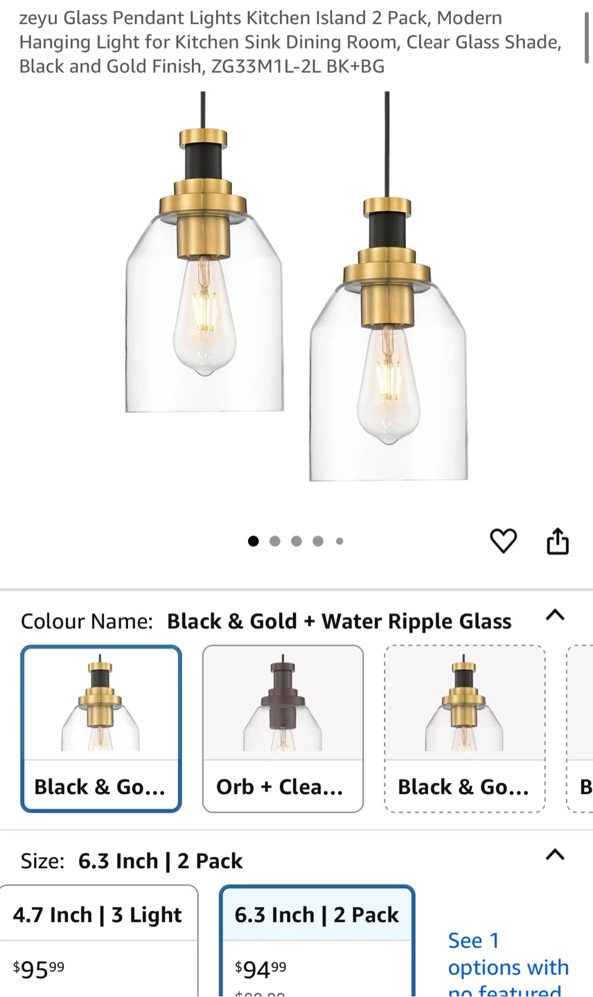Zeyu Glass Pendant Light - Black and Gold Finish