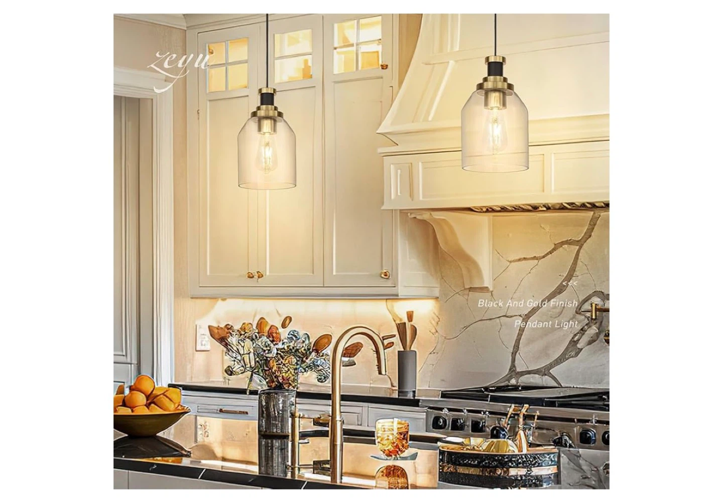 Zeyu Glass Pendant Light - Black and Gold Finish - photo 4