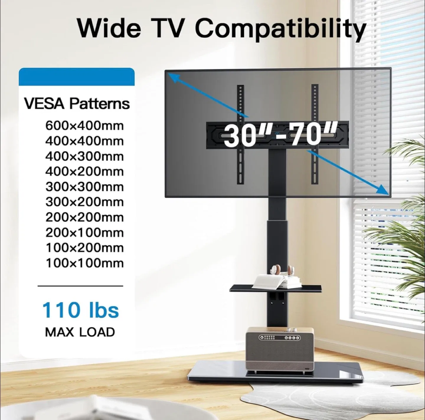 Floor TV Stand with Tilt for 30-70 inch TVs up to 110 lbs image indicator(4)