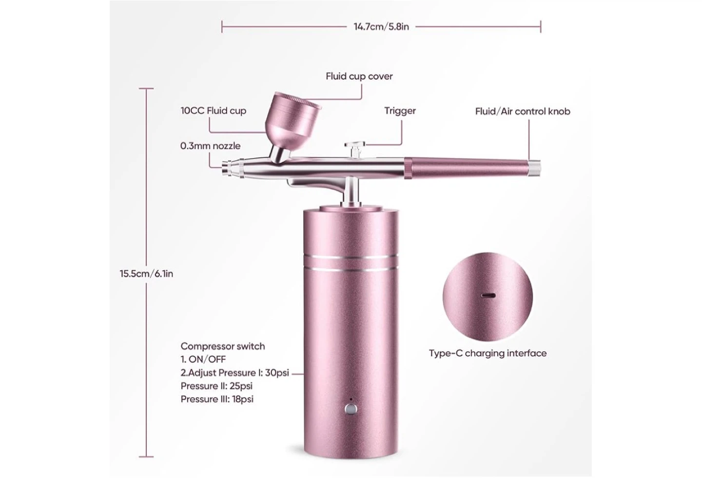 lussmloe Airbrush Kit with Compressor, Pink - photo 2