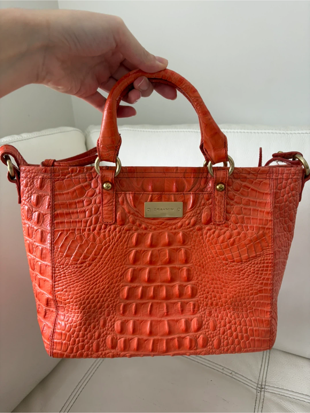 Brahmin Orange Croc Embossed Leather Handbag