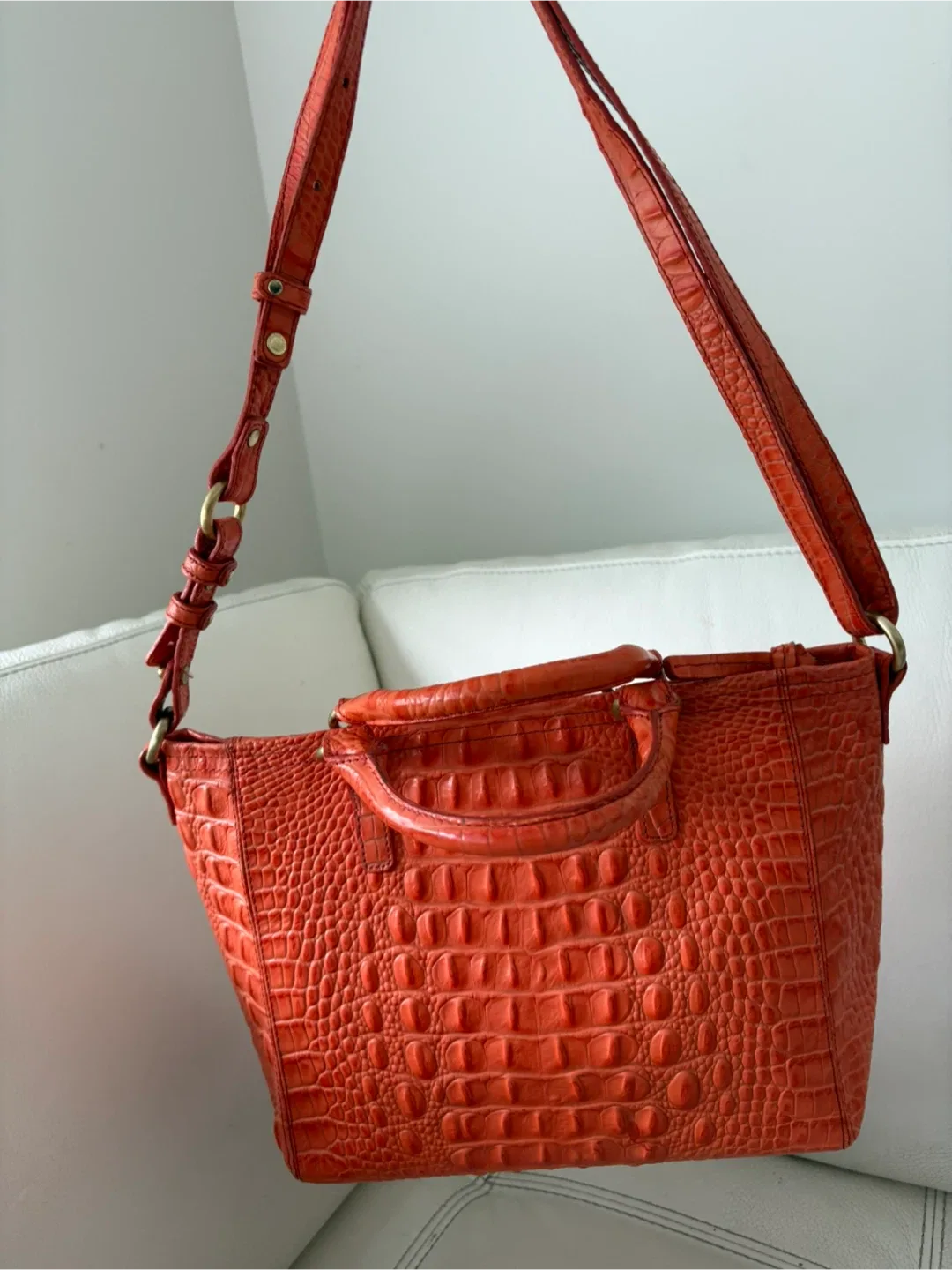 Brahmin Orange Croc Embossed Leather Handbag image indicator(4)