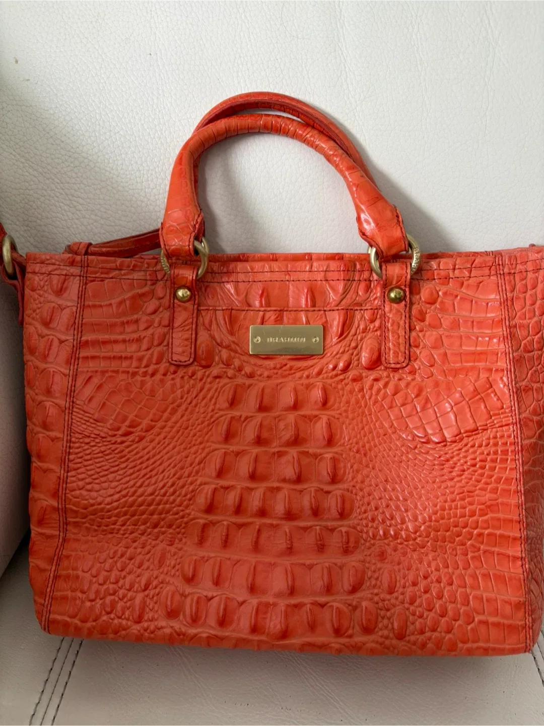 Brahmin Orange Croc Embossed Leather Handbag image indicator(5)