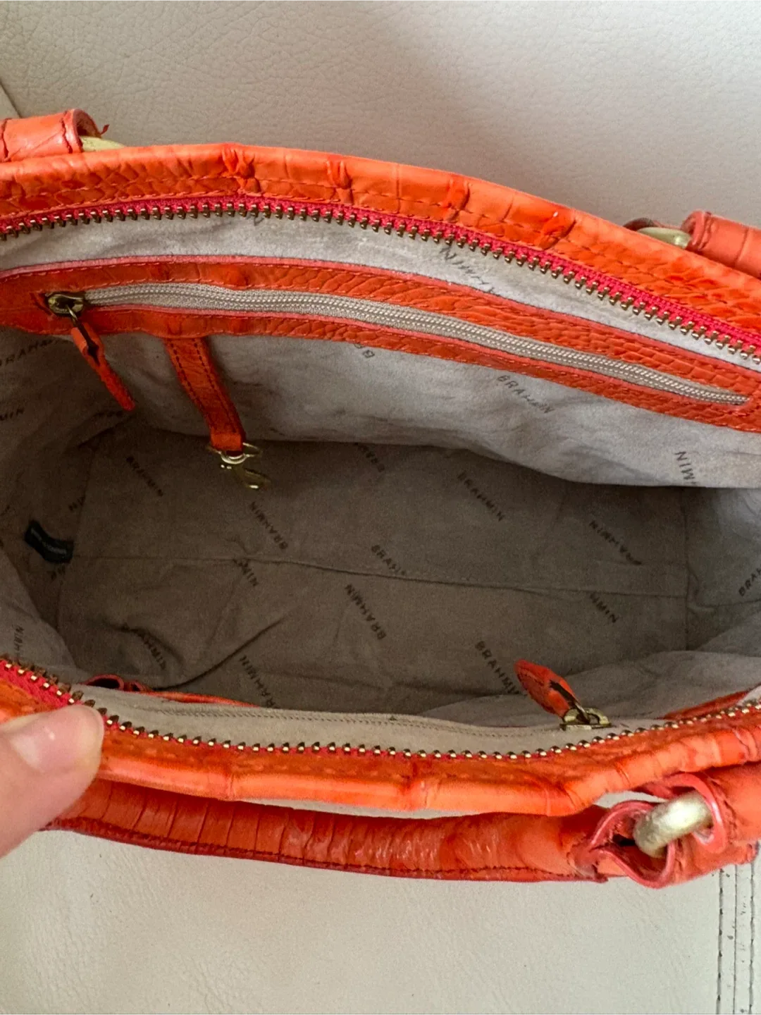 Brahmin Orange Croc Embossed Leather Handbag image indicator(6)