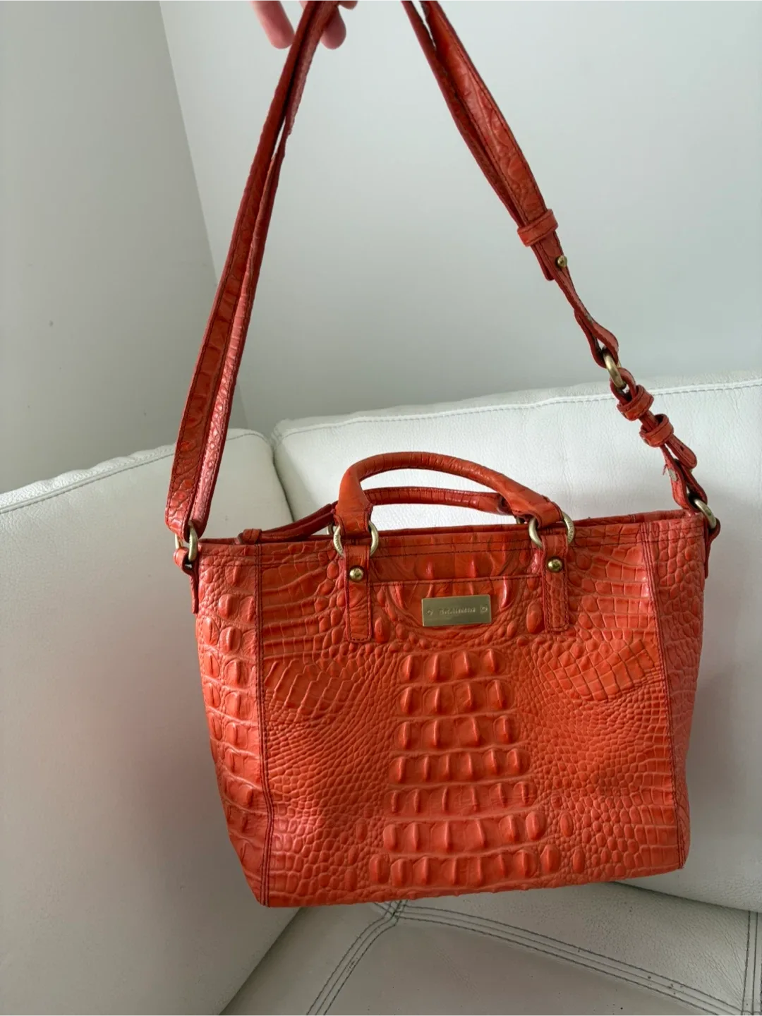 Brahmin Orange Croc Embossed Leather Handbag image indicator(3)