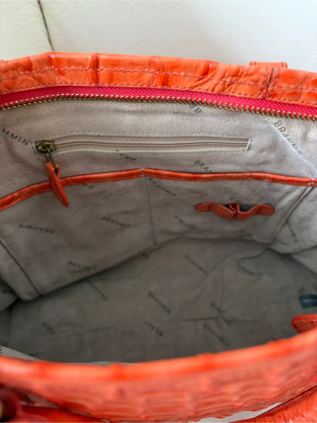 Brahmin Orange Croc Embossed Leather Handbag image indicator(7)