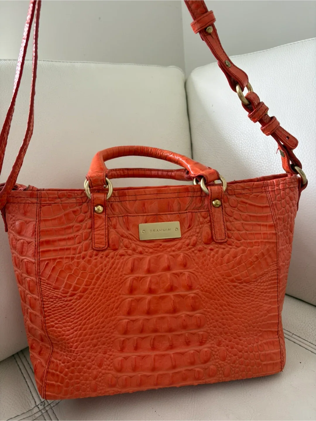 Brahmin Orange Croc Embossed Leather Handbag image indicator(8)