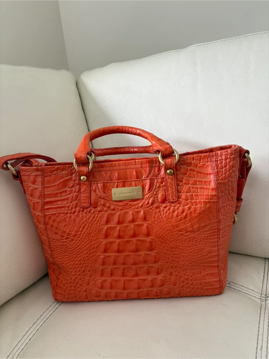 Brahmin Orange Croc Embossed Leather Handbag image indicator(9)
