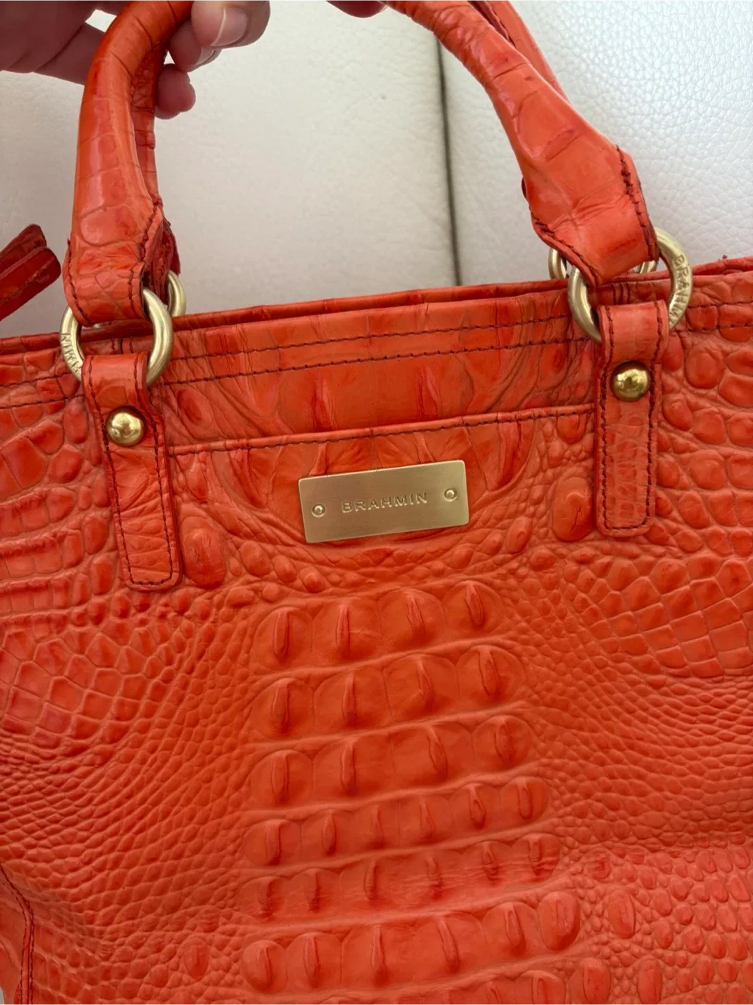 Brahmin Orange Croc Embossed Leather Handbag image indicator(10)