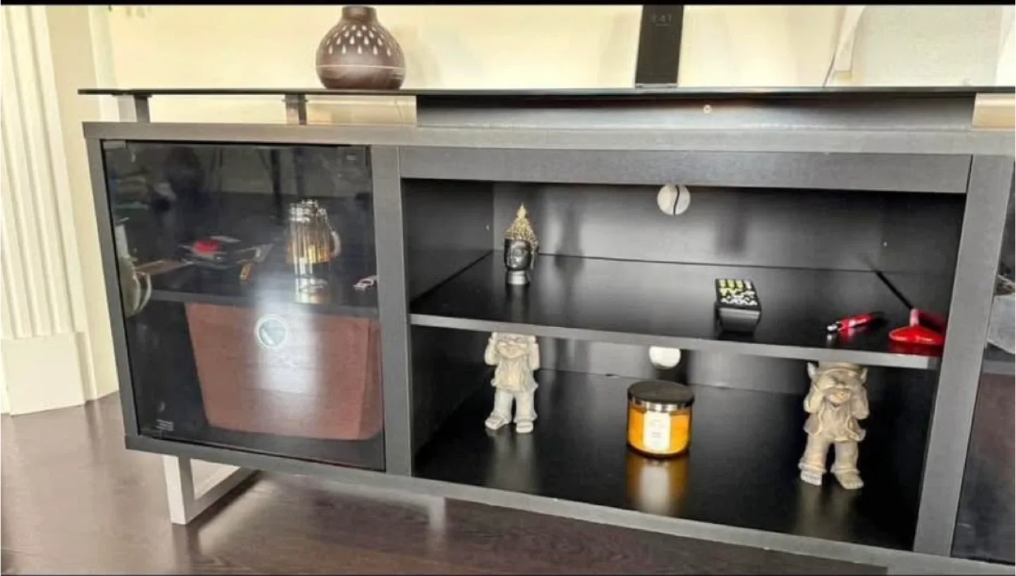 Black TV Stand with Glass Top image indicator(2)