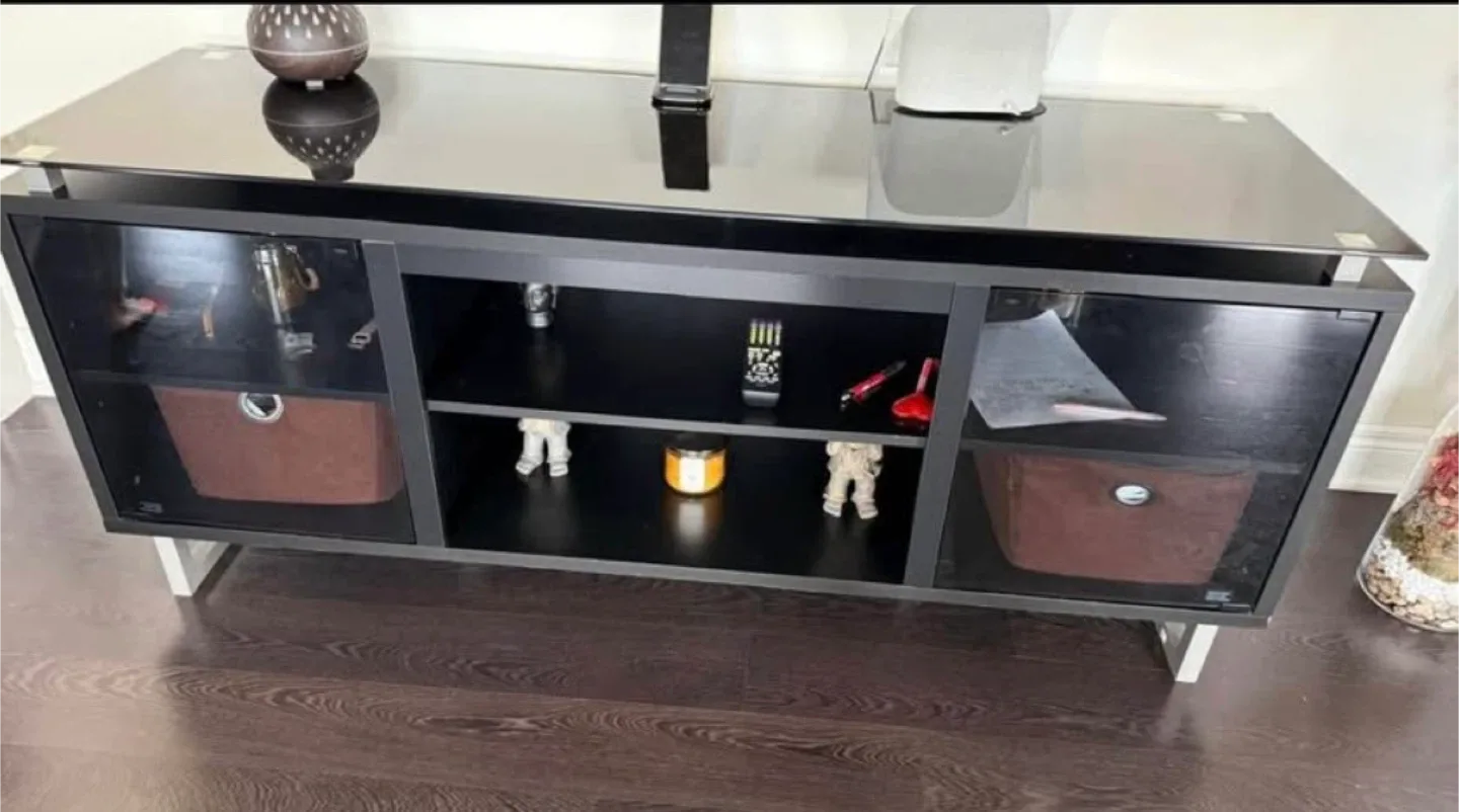 Black TV Stand with Glass Top