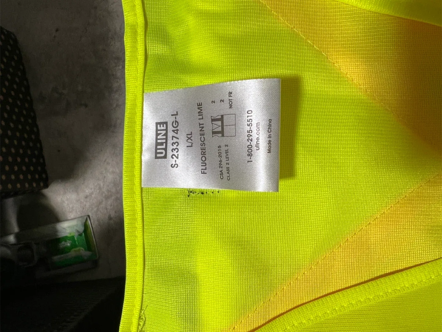 Uline Fluorescent Lime Safety Vest - Size L/XL image indicator(2)
