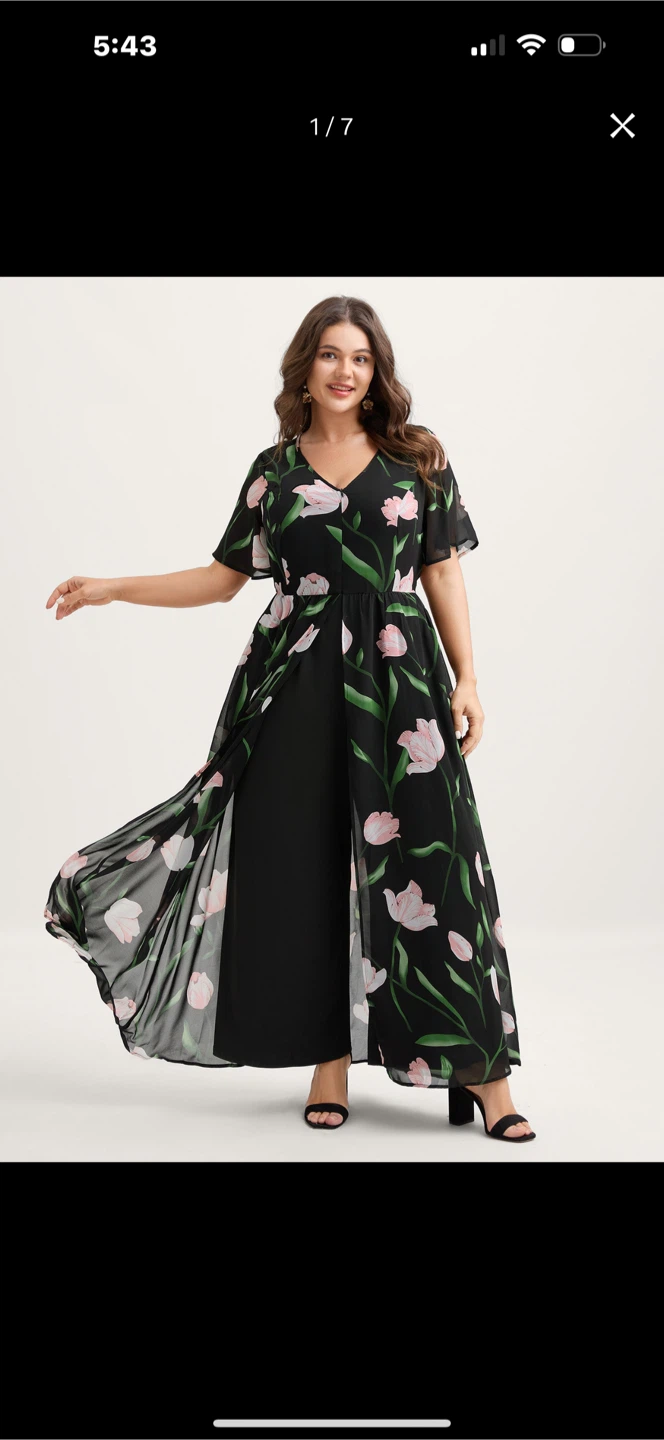 Black Floral Print Plus Size Jumpsuit - photo 2