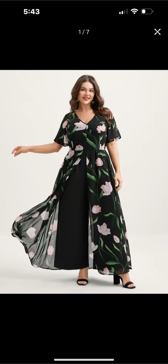 Black Floral Print Plus Size Jumpsuit image indicator(2)