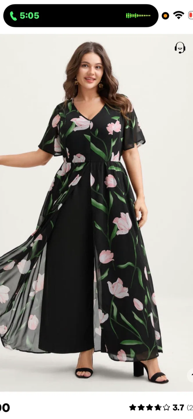 Black Floral Print Plus Size Jumpsuit image indicator(5)