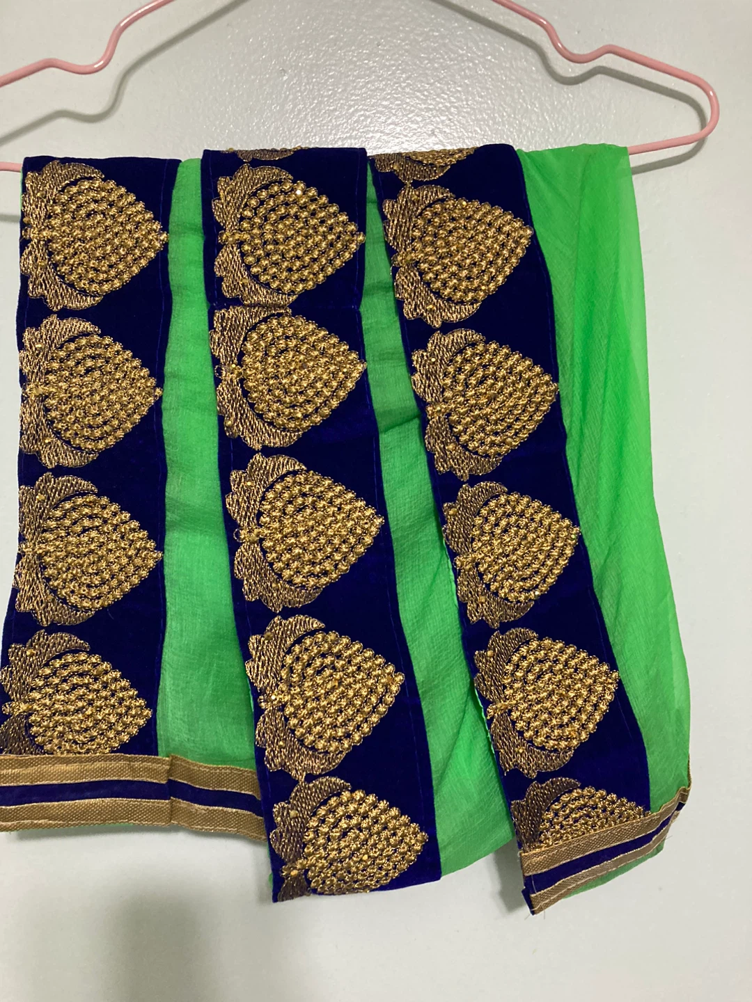 Green Dupatta with Gold Embroidery