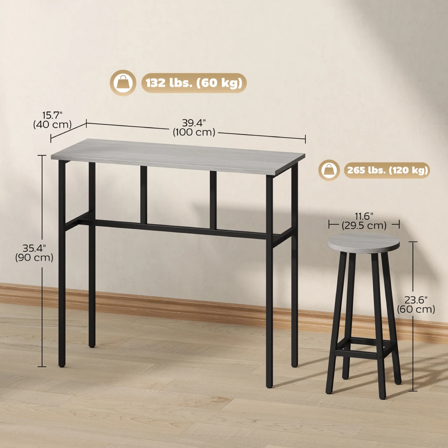 Bar Table Set of 6, 2 Breakfast Tables and 4 Stools - photo 2
