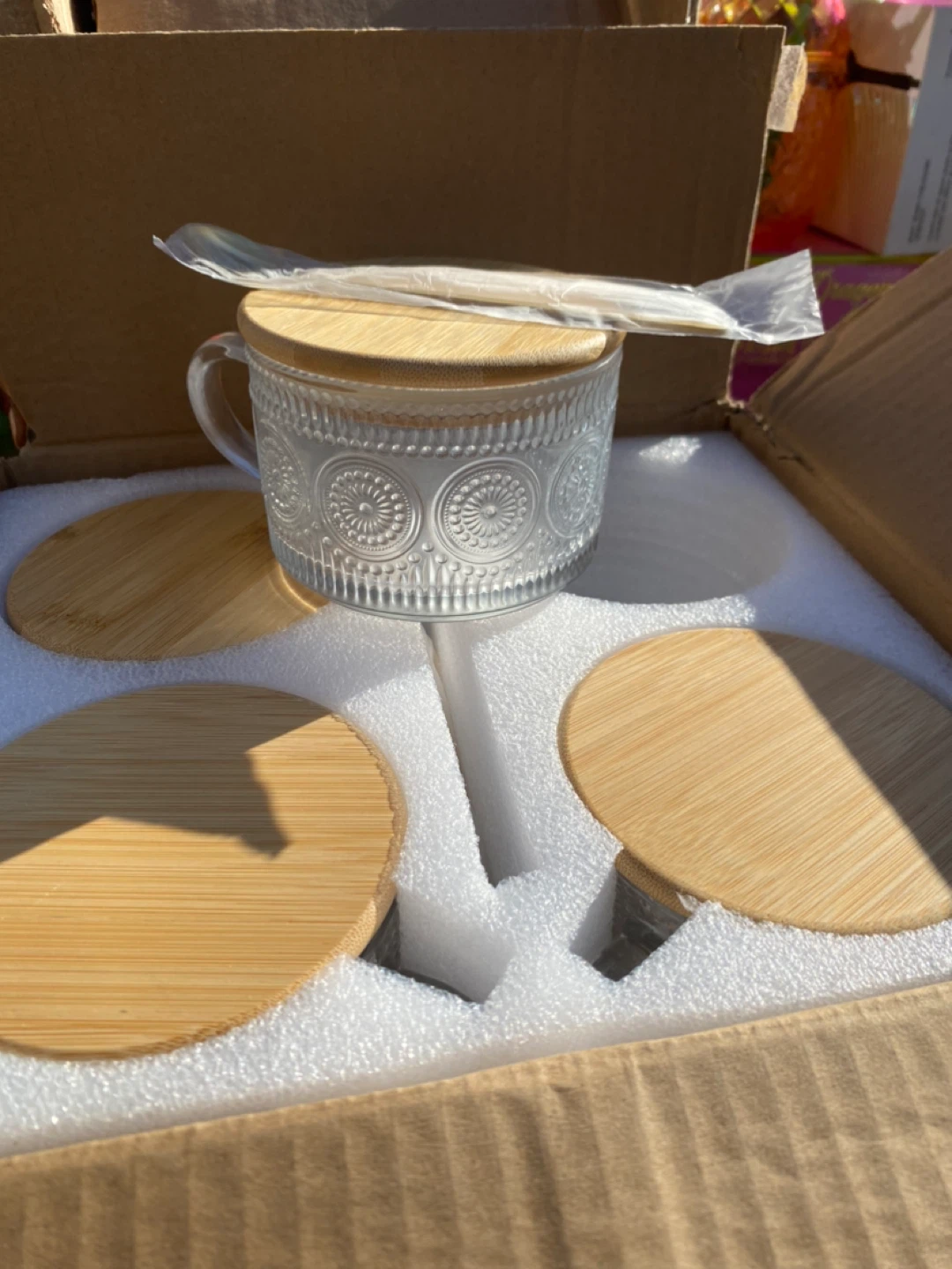 Glass Mug with Wooden Lid & Spoons (New) - photo 2